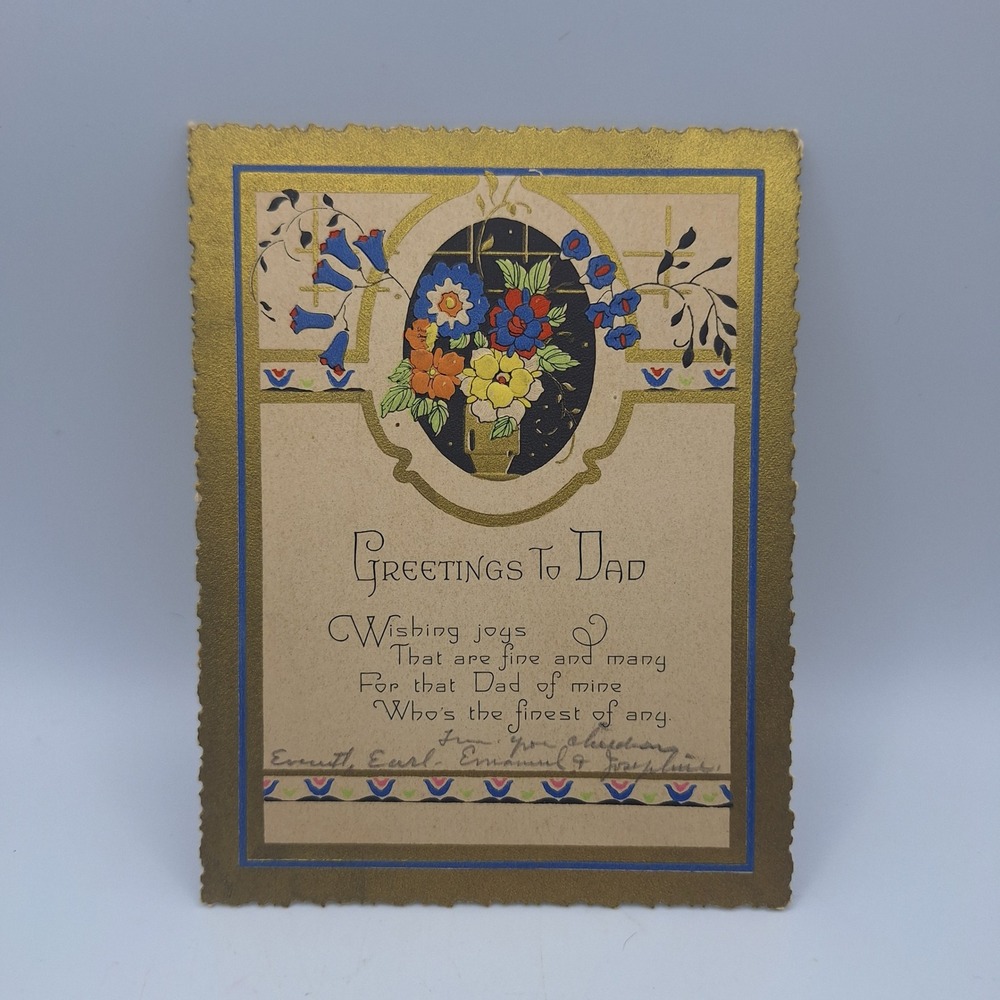 Vintage‎ Art Deco Greetings To Dad Fathers Day Card Floral Art Deco Design